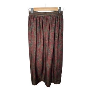Vintage Union Made Gloria Sachs Midi Skirt Burgundy Paisley Size 2 XS